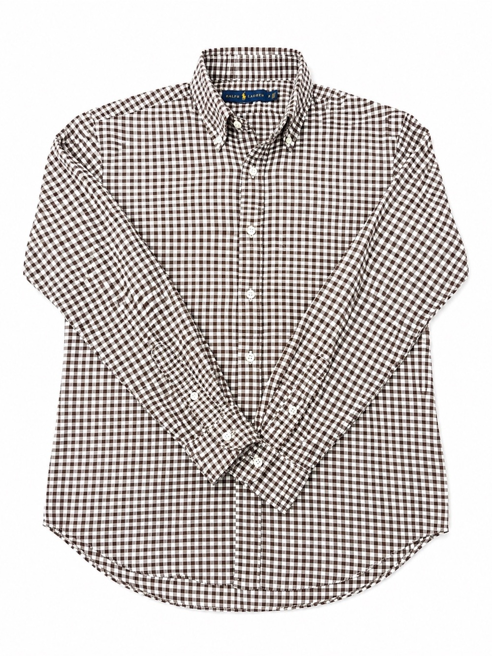 Ralph Lauren Brown and White Gingham Button-Down Shirt